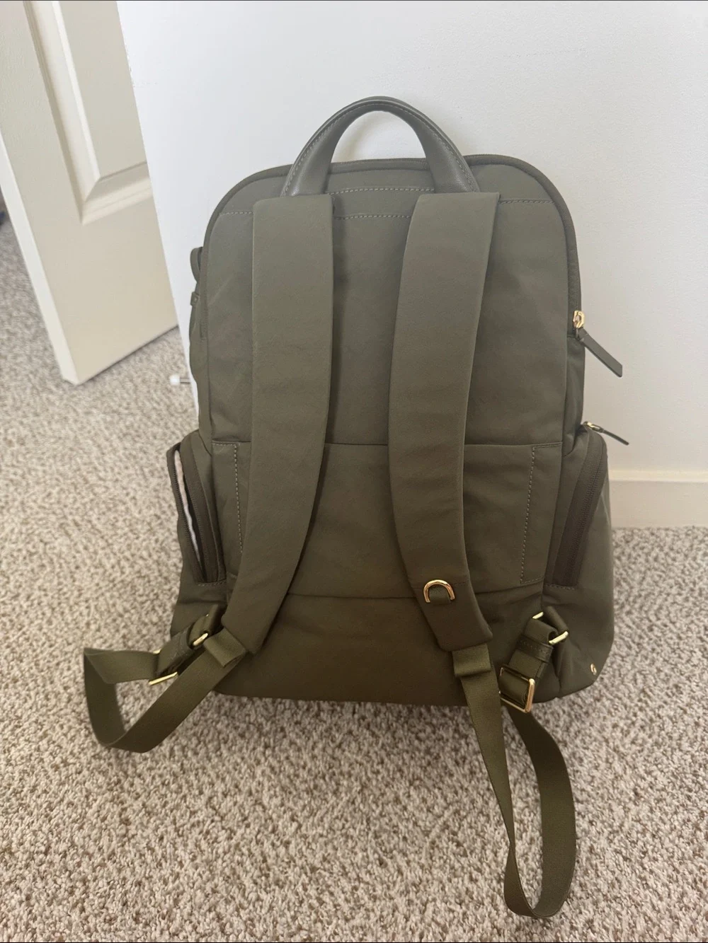 Tumi Olive Green Nylon Backpack with Gold Hardware
